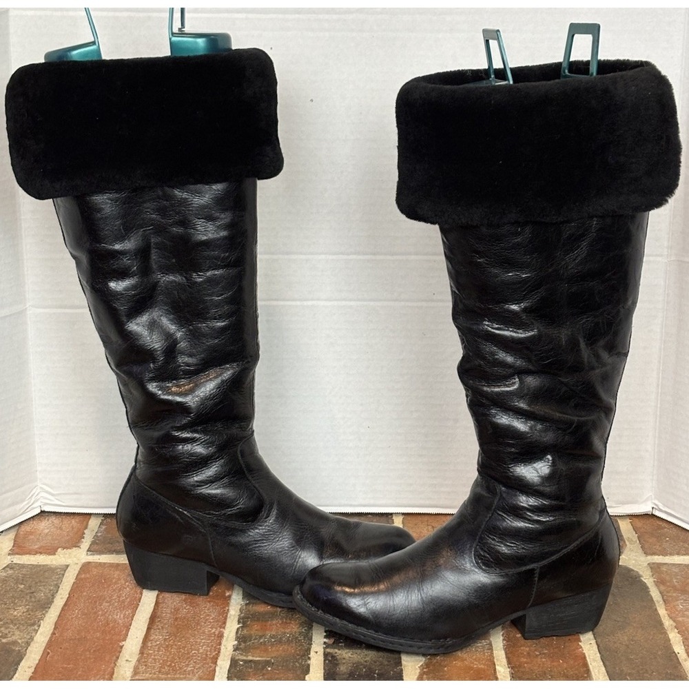 Born OTK Black Over The Knee Leather And Shearling Boots Size 9 (LVG)